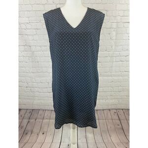 RIELEY NWT blue white stars polka dot silk top tunic mini dress sleeveless M
